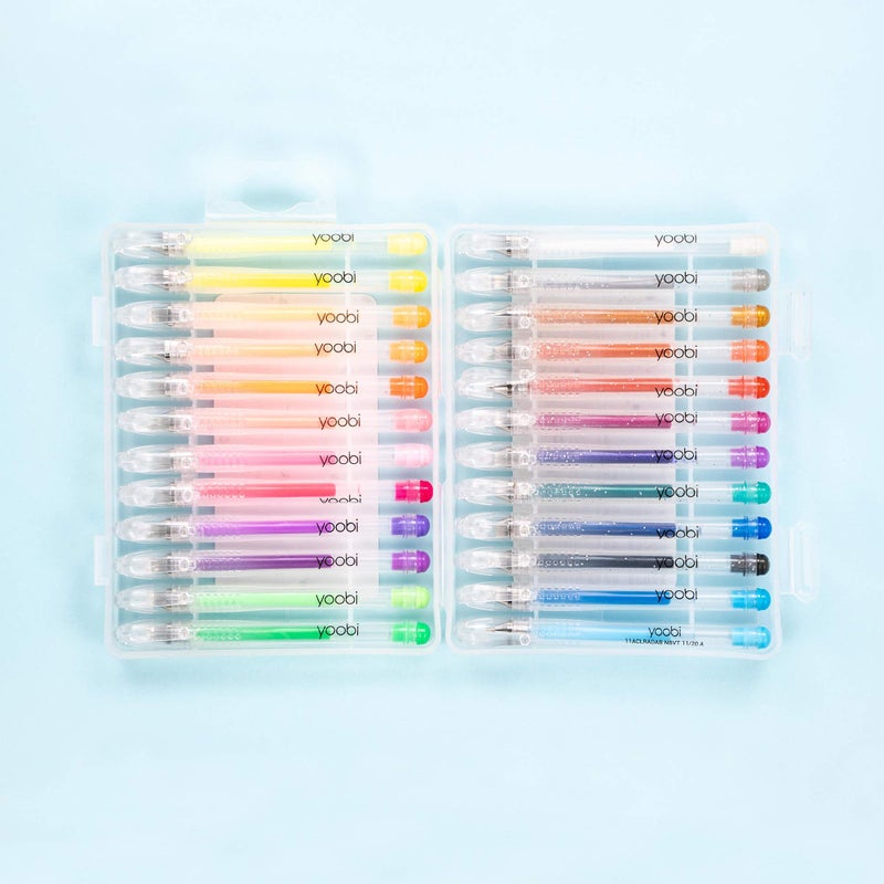 Yoobi Mini Gel Pens & Carrying Case | Neon, Metallic, Glitter Shades | Multicolor Ink | 1.0mm Medium Tip | School, Home, Office Use, 24 Count (Pack of 1) - Image 2